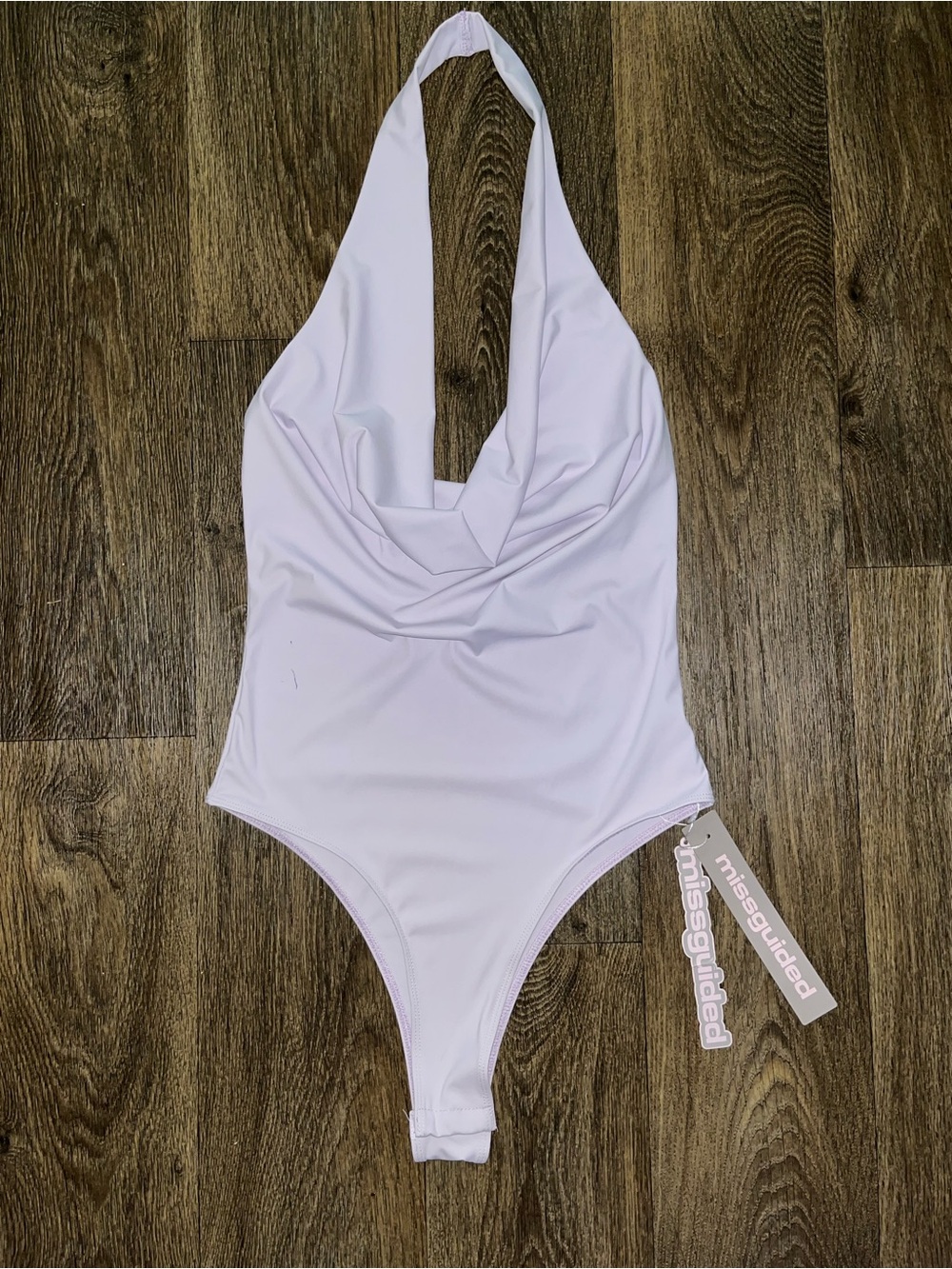 Missguided White Cowl Neck Halter Bodysuit - NWT (Size Medium)